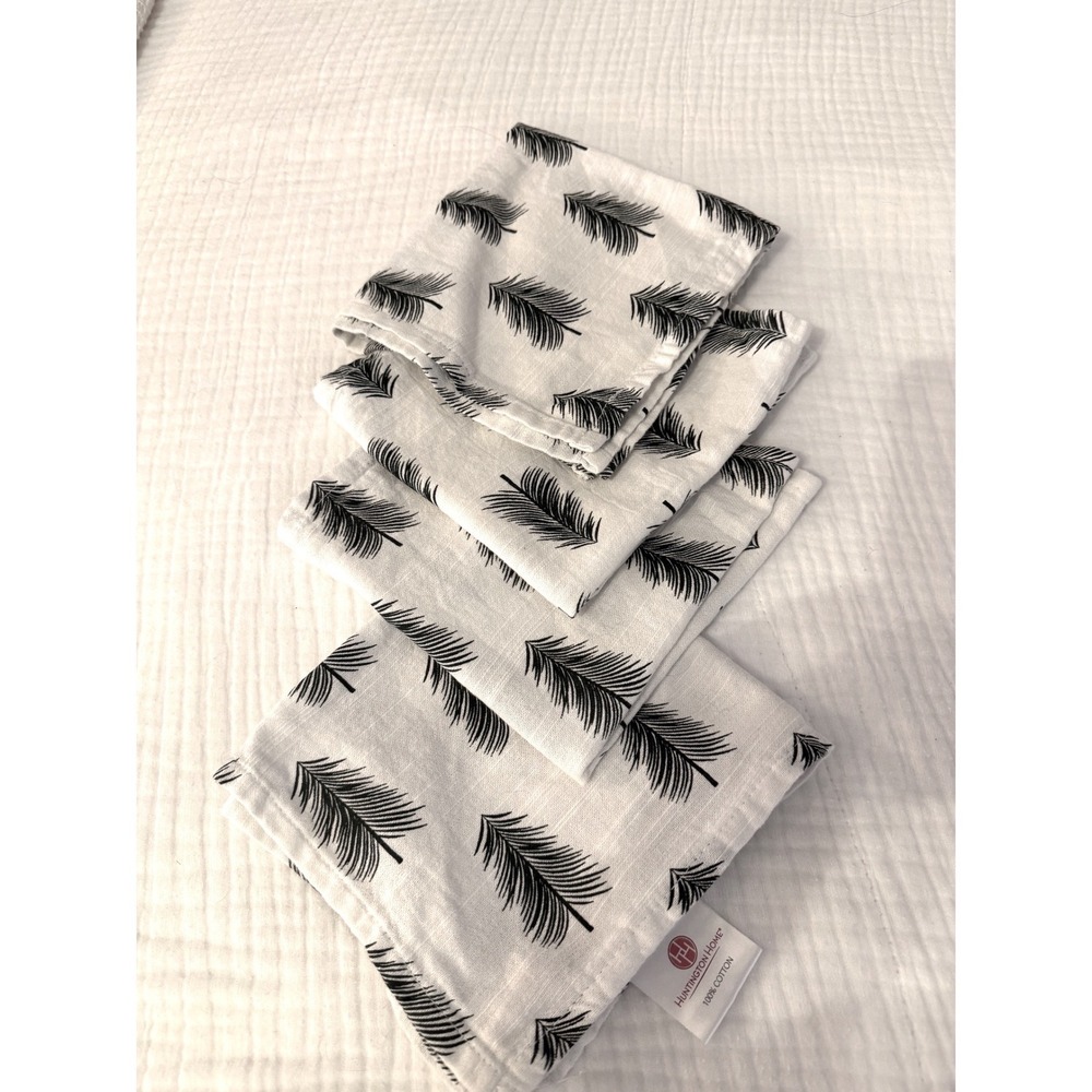 Huntington Home Holiday Cotton Napkins Set of 4 White Green Pine Print 17x17
